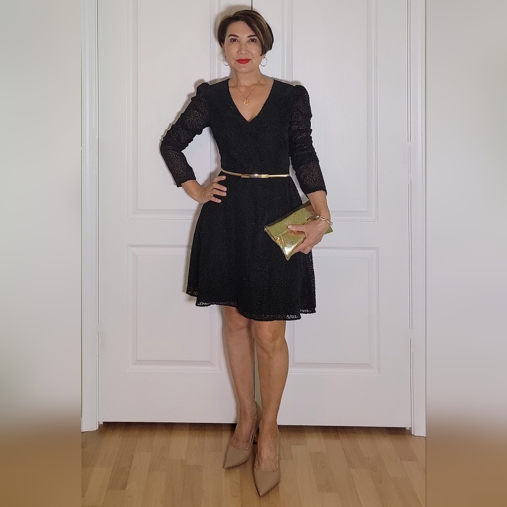 NWT a LOVES a Fabulous Black A-line Dress (LBD) with Gold Glitter, 4